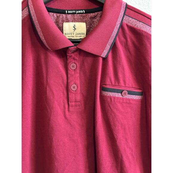Scott James Collared Men's Size L Burgundy Front Pocket Polo Shirt - Picture 6 of 6